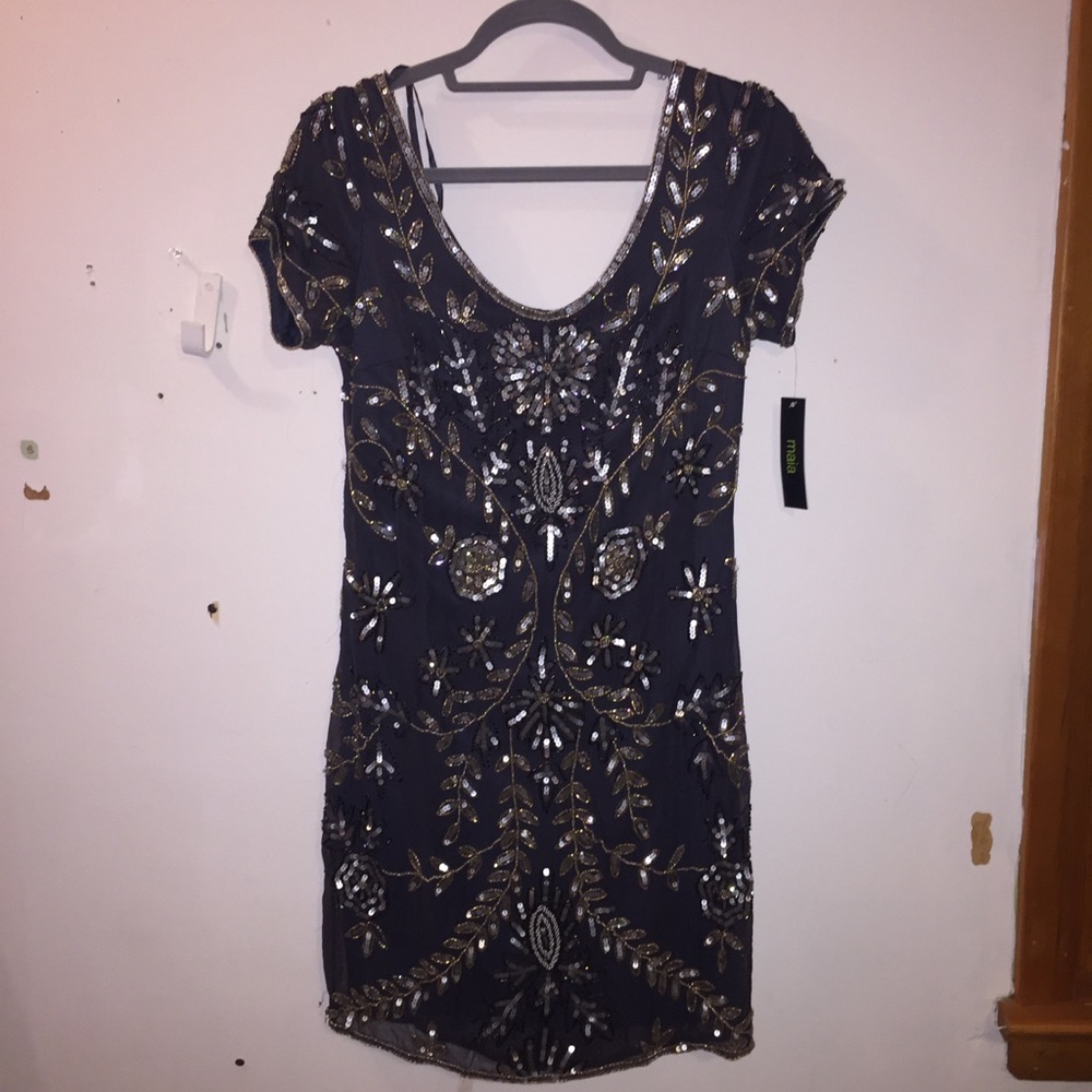 Embellished beaded scoop neck formal dress